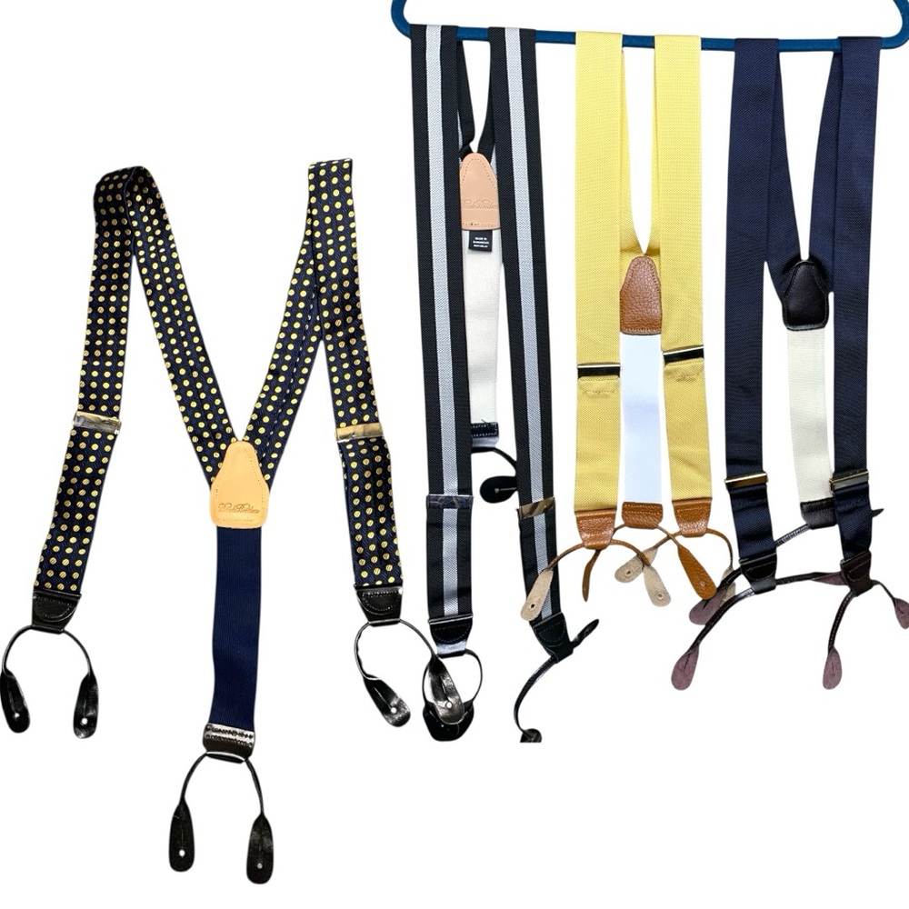 Brooks Brothers Suspenders Lot Of 4 Braces Black Stripe Yellow Navy Blue Hipster
